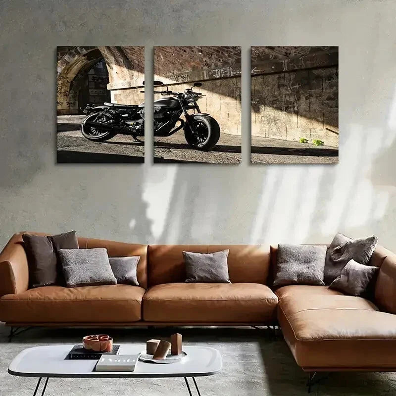 3pcs retro motorcycle art painting, Metal Print Ready to Hang Art