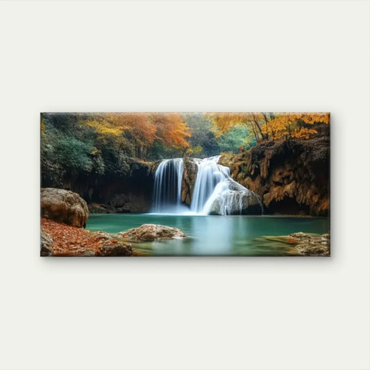 Waterfall Forest Autumn Wall Art Canvas Office Home Room Framed 80x45cm