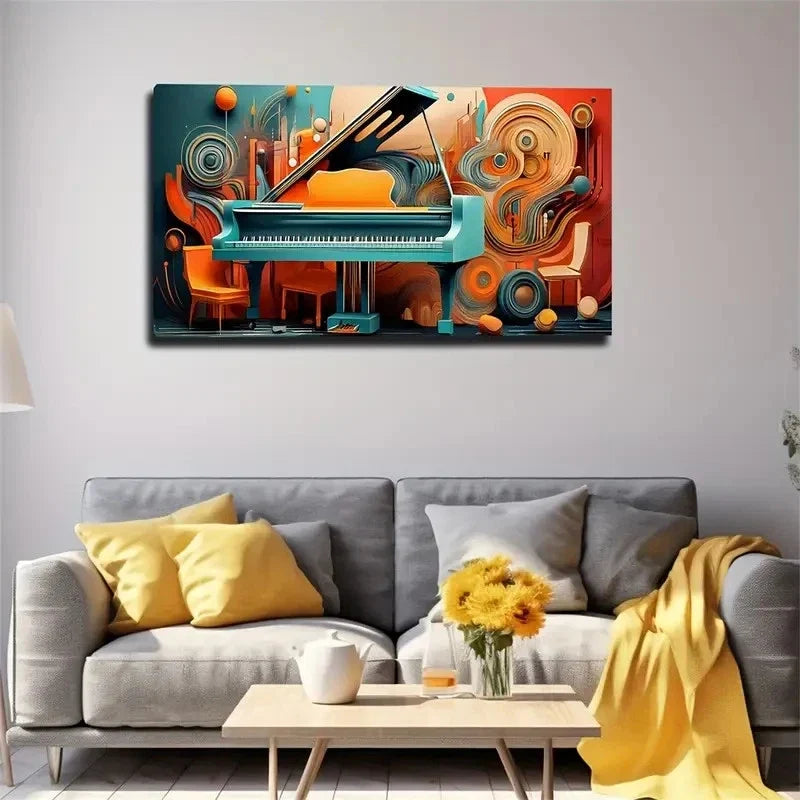 Abstract Children's Piano Wall Art Canvas Office Home Room Framed 80x45cm