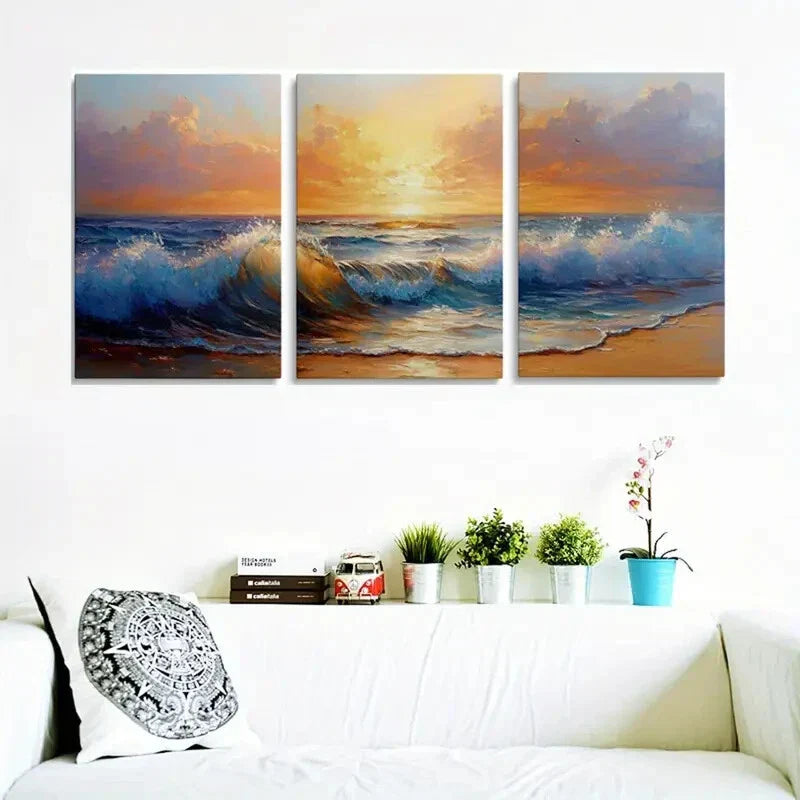 3pcs Sunset Ocean Beach Scenes Metal Print Ready to Hang Art
