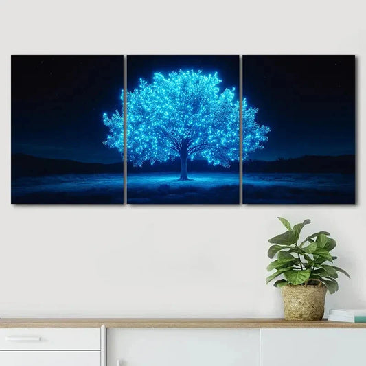 3pcs Vibrant Blue Foliage Tree Night Perfect Wall Art Set Canvas Framed 40x60cm - High Quality Print 100% Australian Made Wall Canvas Ready to Hang