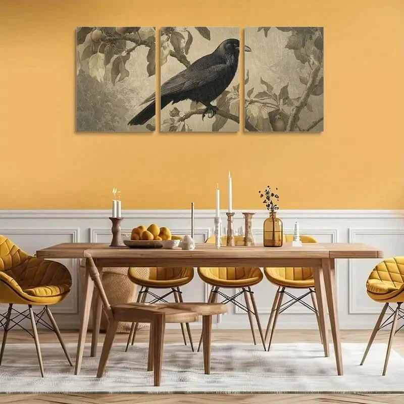3pcs Black Crow & Apple Tree Metal Print Ready to Hang Art
