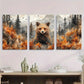 3pcs Vibrant Bear Forest Flying Birds Mountain Metal Print Ready to Hang Art