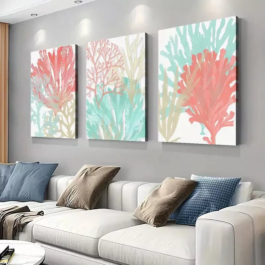 3pcs Colorful Corals Watercolor  Canvas Framed 40x60cm - High Quality Print 100% Australian Made Wall Canvas Ready to Hang