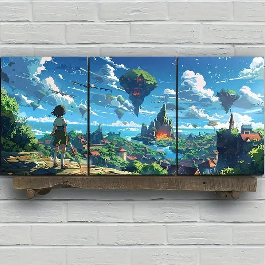 3pcs Fantasy Vibrant Nature and Castle Metal Print Ready to Hang Art