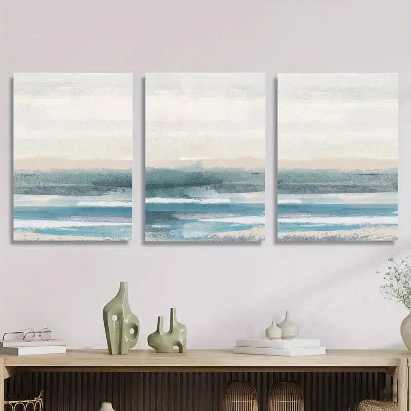3pcs Abstract Watercolor Blue Ocean Wall Art Set Canvas Framed 40x60cm - High Quality Print 100% Australian Made Wall Canvas Ready to Hang