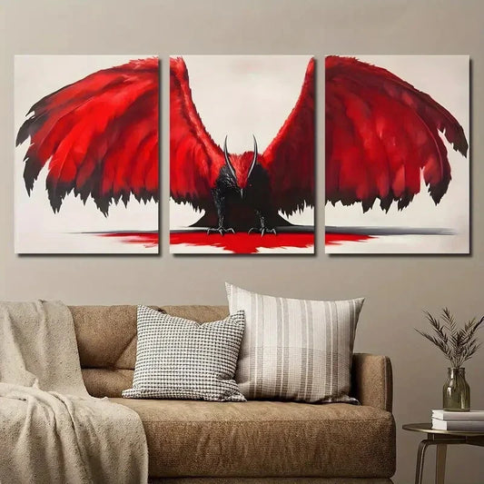 3pcs Red Fantasy Griffin Demonic Animal Metal Print Ready to Hang Art