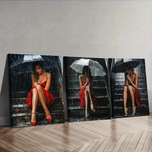 3pcs The girl on the stairs Wall Art Set Canvas Framed 40x60cm - High Quality Print 100% Australian Made Wall Canvas Ready to Hang