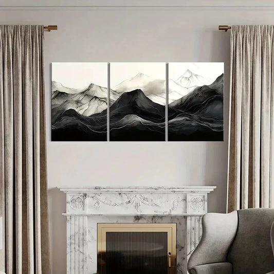3pcs Minimalist Abstract Mountain Silhouette Metal Print Ready to Hang Art