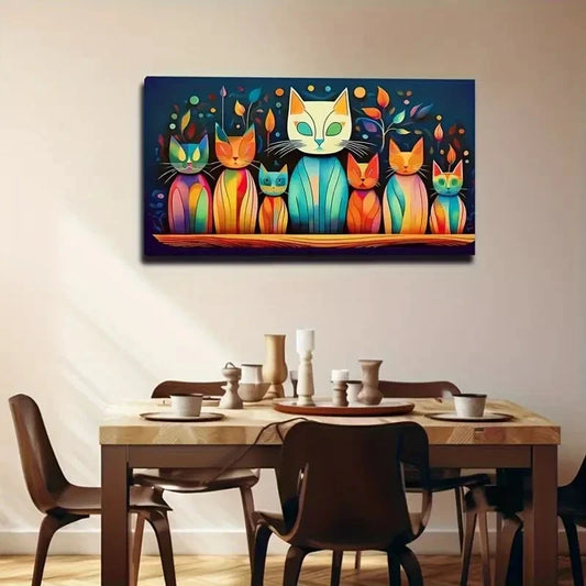 Abstract Cats Modern Décor Wall Art Canvas Office Home Room Framed 120x60cm