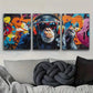 3pcs Vibrant Deco Monkey with Headphones Metal Print Ready to Hang Art