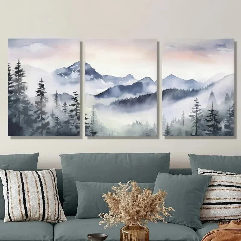 3pcs abstract mountains valley forest Metal Print Ready to Hang Art