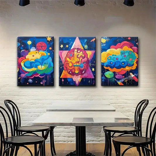 3pcs Abstract Cosmic Cloud Colorful Perfect Wall Art Set Canvas Framed 40x60cm - High Quality Print 100% Australian Made Wall Canvas Ready to Hang