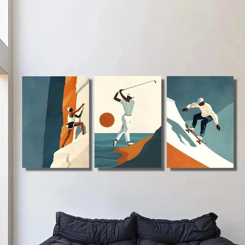 3pcs Climbing, Golf, Skateboarding IllustrationsMetal Print Ready to Hang Art
