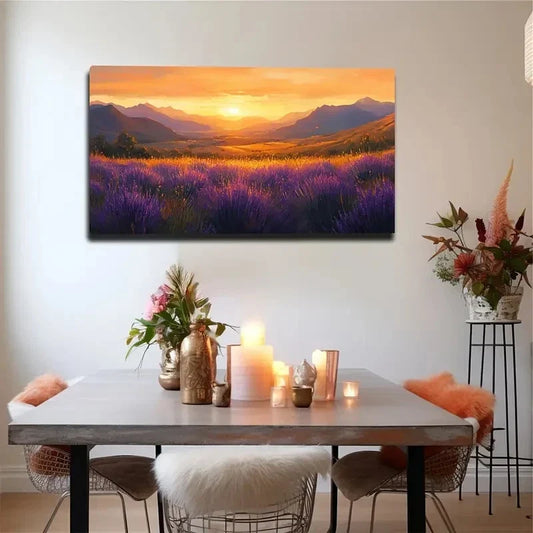 Vibrant Lavender Field Sunset Wall Art canvas office home room framed 120x60cm