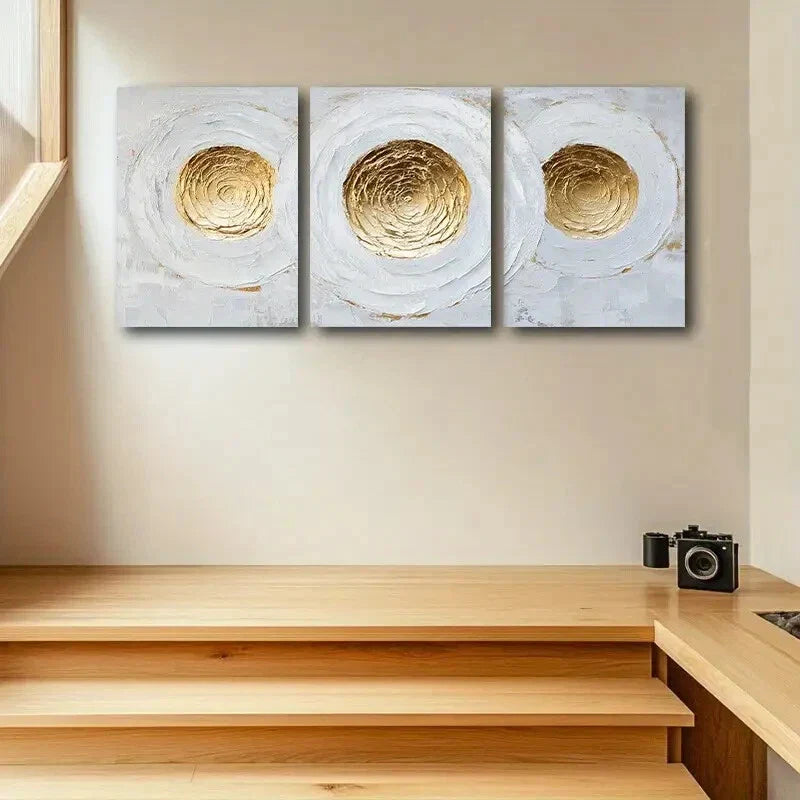 3pcs Modern & Luxurious Golden Center Metal Print Ready to Hang Art