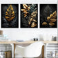 3pcs Dark Golden Luxury Leaf Pattern Metal Print Ready to Hang Art