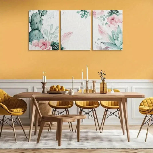 3pcs Watercolor Cactus Canvas Painting Metal Print Ready to Hang Art