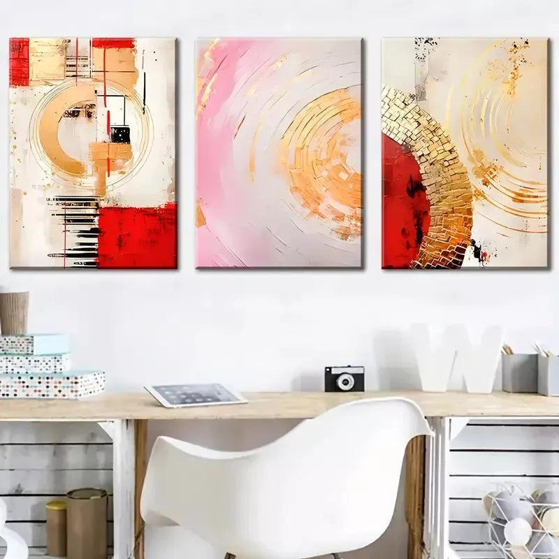 3pcs  Featuring Modern Abstract Geometric Gold Wall Art Set Canvas Framed 40x60cm - High Quality Print 100% Australian Made Wall Canvas Ready to Hang