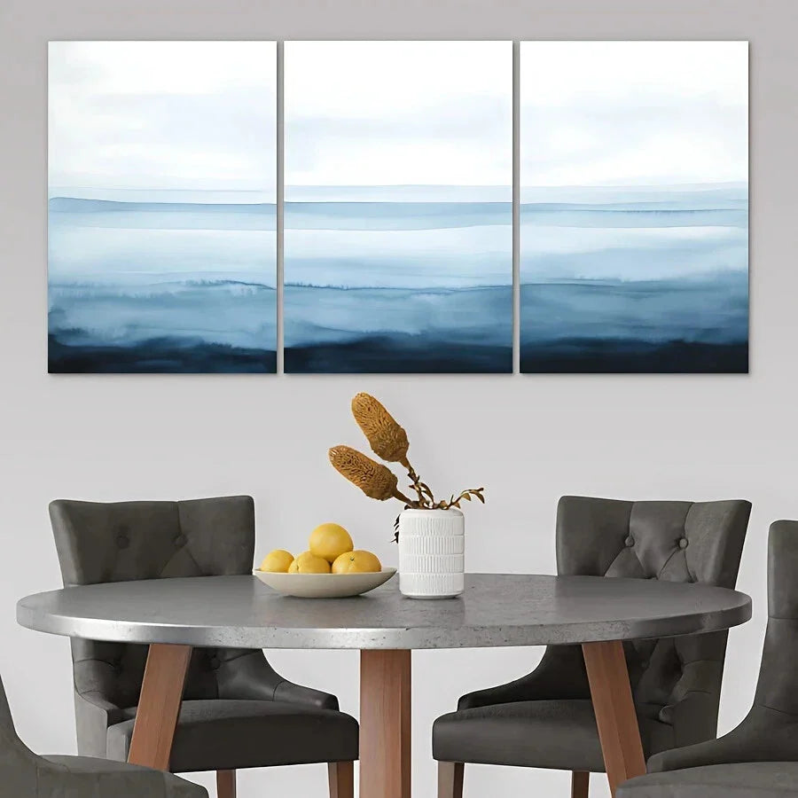 3pcs Coastal Mist Blue & White Metal Print Ready to Hang Art