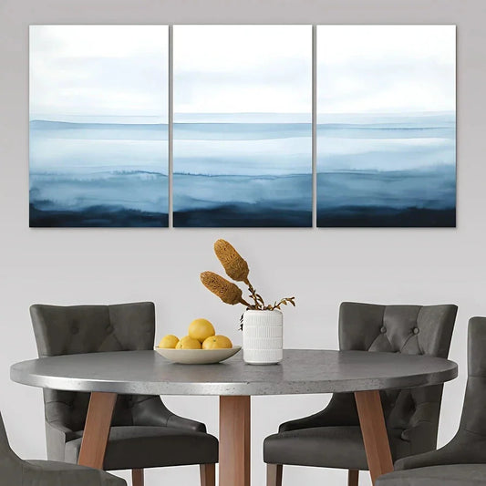 3pcs Coastal Mist Blue & White Metal Print Ready to Hang Art