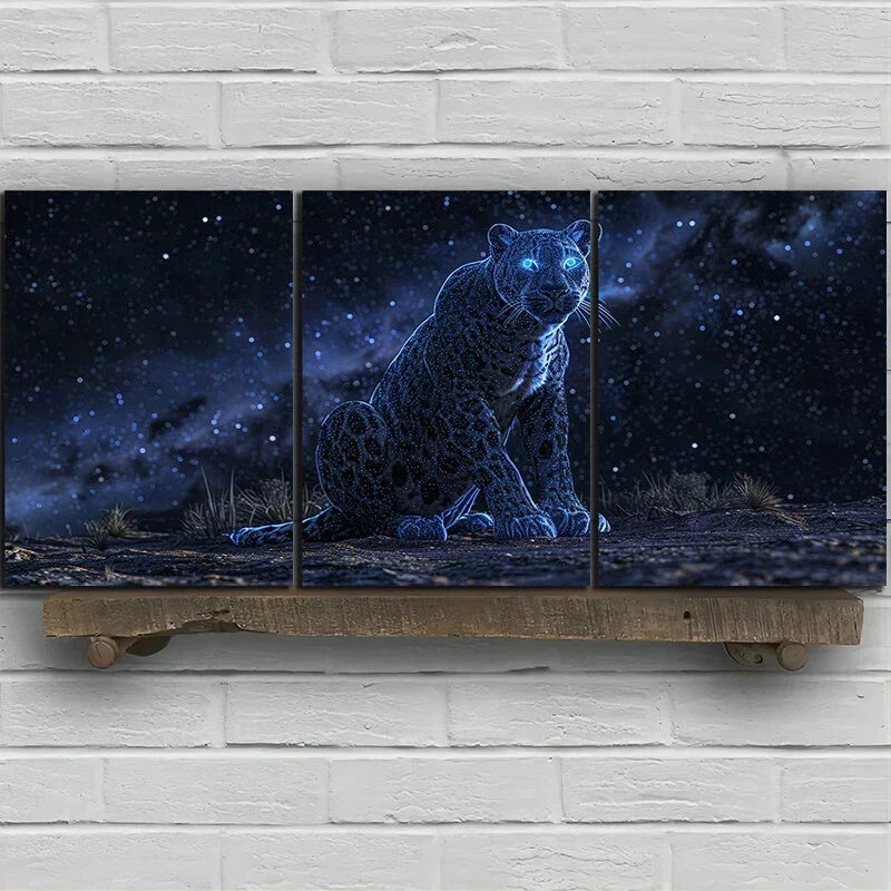 3pcs Leopard Under The Night Sky Metal Print Ready to Hang Art