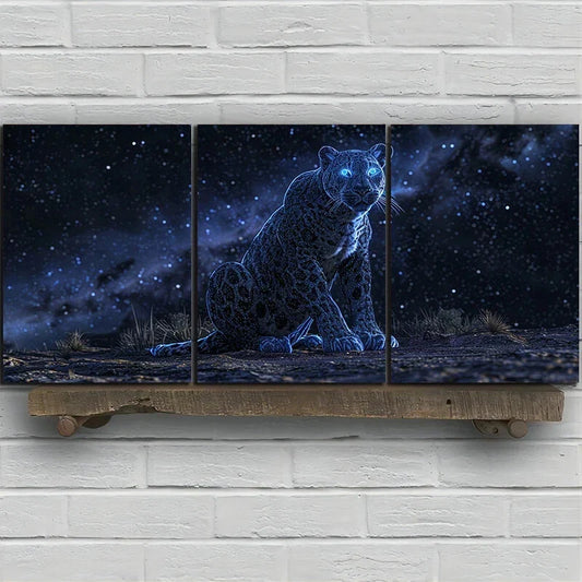 3pcs Leopard Under The Night Sky Metal Print Ready to Hang Art