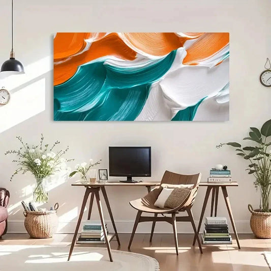 Abstract Swirls Fluid Orange Wall Art Canvas Office Home Room Framed 120x60cm