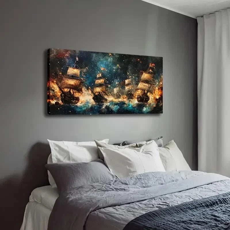 Vintage Sailing Ships Abstract Wall Art Canvas Office Home Room Framed 120x60cm