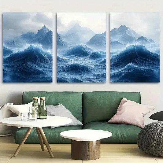 3pcs The Original Mono Wave Design Metal Print Ready to Hang Art