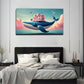 Pink House And A Big Blue Whale Wall Art Canvas Office Home Room Framed 80x45cm