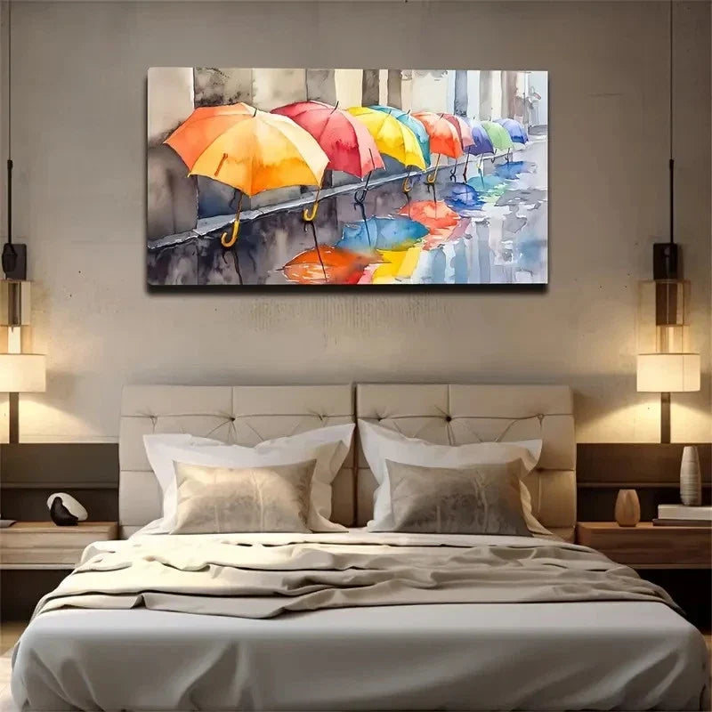 Side-By-Side Arranged Umbrellas Wall Art Canvas Office Home Room Framed 80x45cm