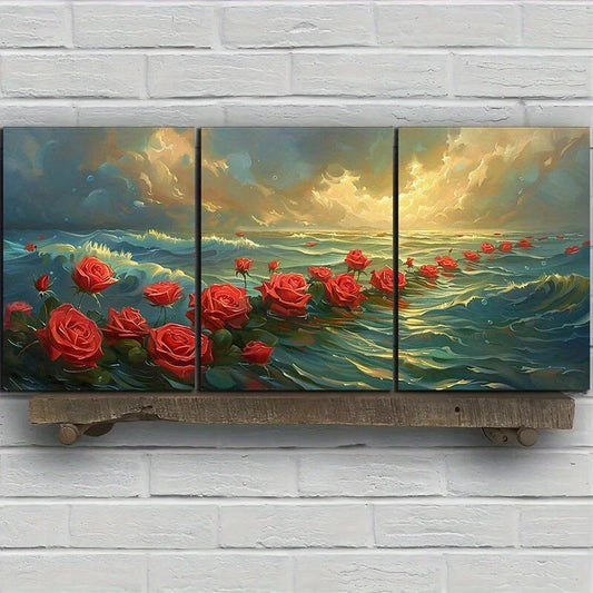 3pcs Rose River Sunset Clouds Metal Print Ready to Hang Art