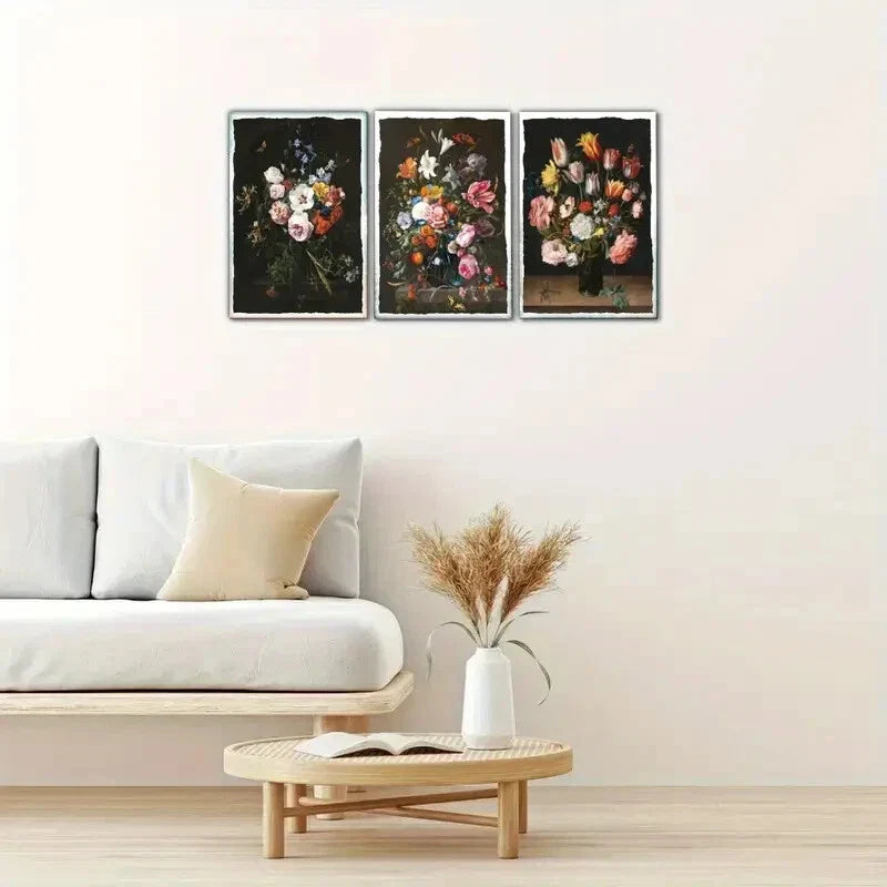 3pcs Jewel-Toned Moody Gothic Ambiance Neutral Metal Print Ready to Hang Art