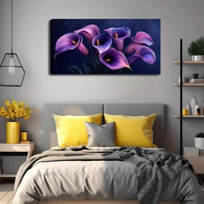 Blooming Calla Lilies Purple Wall Art Canvas Office Home Room Framed 120x60cm