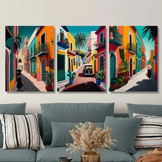 3pcs   Colorful retro Mexican street art, Mexican   Wall Art Set Canvas Framed 40x60cm - High Quality Print 100% Australian Made Wall Canvas Ready to Hang