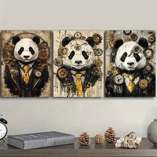 3pcs Cyberpunk panda Art Painting Metal Print Ready to Hang Art