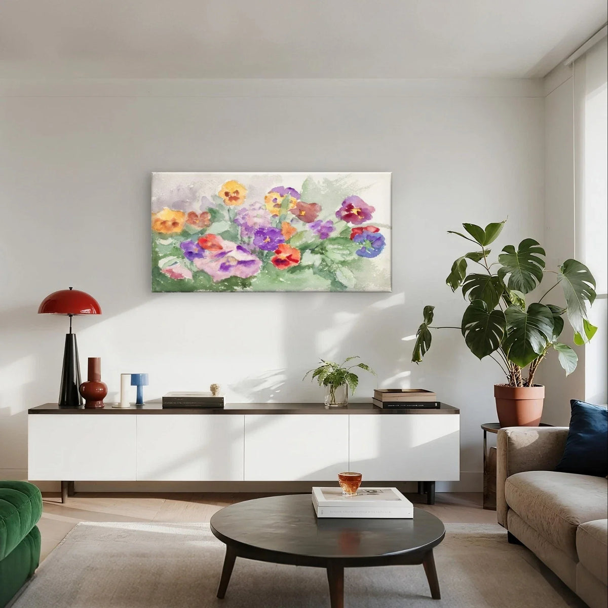Vibrant Watercolour Soft Flowers Wall Art Canvas Office Home Framed 120x60cm