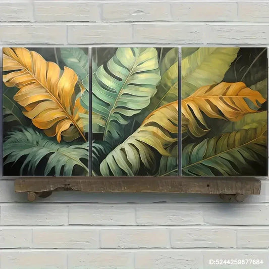 3pcs Tropical Leaves Print Abstract Green Nature Metal Print Ready to Hang Art