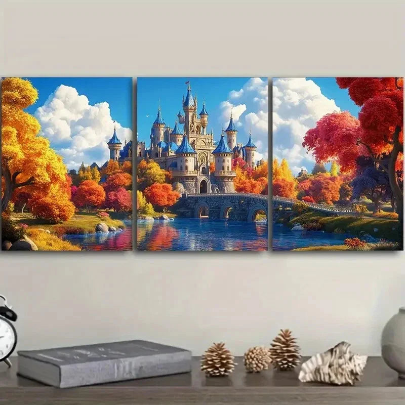 3pcs Featuring a Stunning Fantasy Castle  Wall Art Set Canvas Framed 40x60cm - High Quality Print 100% Australian Made Wall Canvas Ready to Hang