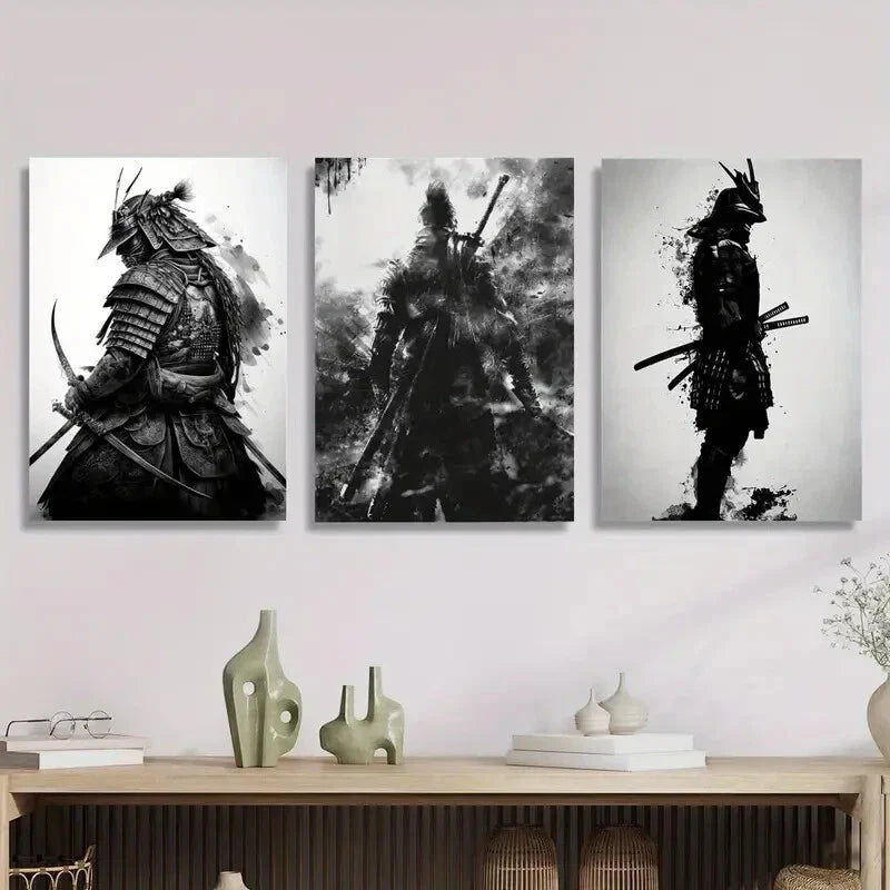 3pcs Japanese samurai abstract poster,, Metal Print Ready to Hang Art