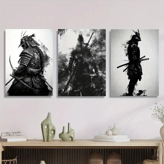 3pcs Japanese samurai abstract poster,, Metal Print Ready to Hang Art
