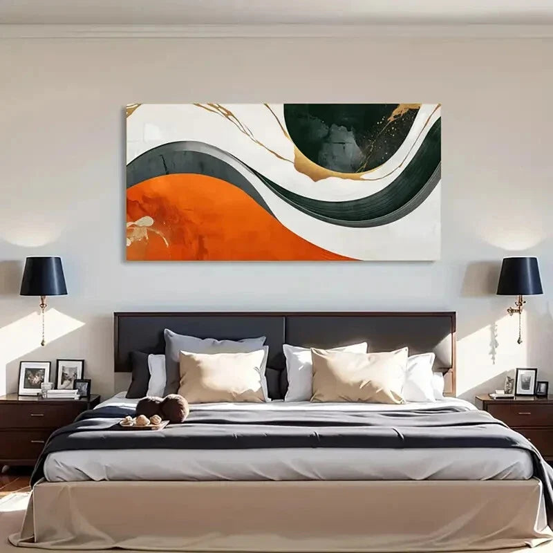 Bold Orange Black White Golden Wall Art Canvas Office Home Room Framed 120x60cm