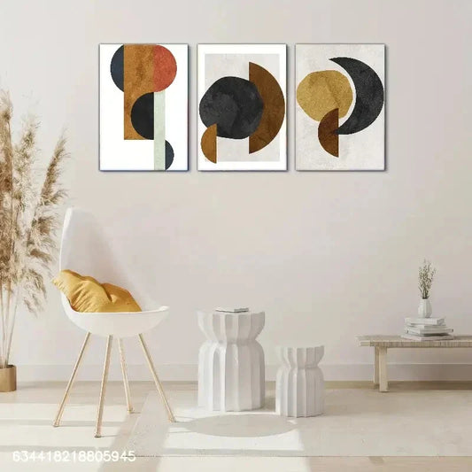 3pcs Modern Geometric & Abstract Metal Print Ready to Hang Art