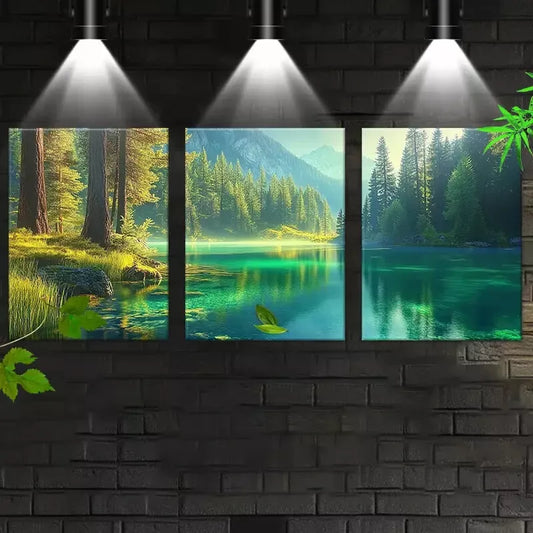 3pcs  Vintage Peaceful Forest Lake with Mountain     Wall Art Set Canvas Framed 40x60cm - High Quality Print 100% Australian Made Wall Canvas Ready to Hang