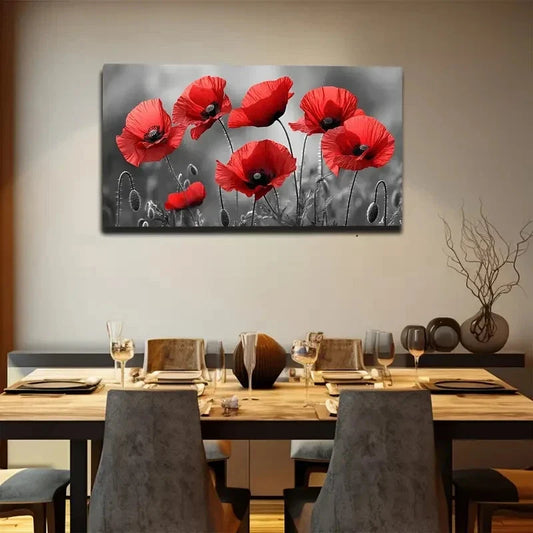 Abstract Red Poppy Wall Art canvas office home room framed 120x60cm
