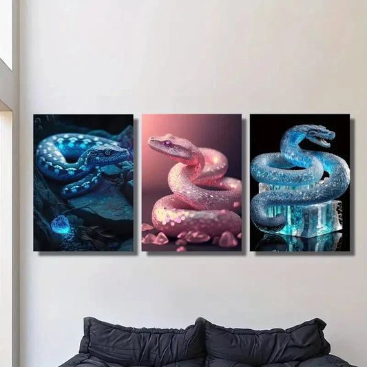3pcs  Snake animal statue, glowing snake Metal Print Ready to Hang Art