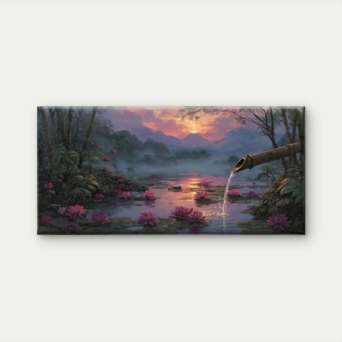 Serene Water with Pink Lotus Wall Art Canvas Office Home Room Framed 80x45cm
