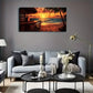 Vibrant Orange Sky and Ocean Wall Art Canvas Office Home Room Framed 120x60cm