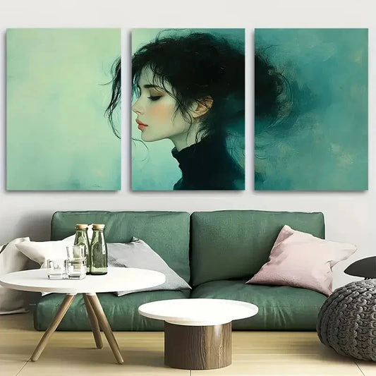 3pcs Elegant Moody Woman Portrait Metal Print Ready to Hang Art